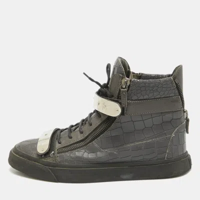Pre-owned Giuseppe Zanotti Grey Croc Embossed Leather High Top Sneakers Size 46