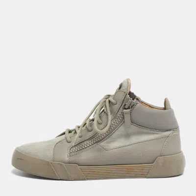 Pre-owned Giuseppe Zanotti Grey Leather And Suede Double Sketch High Top Sneakers Size 40 In Gray