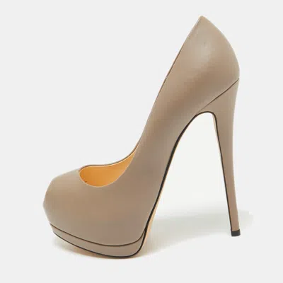 Pre-owned Giuseppe Zanotti Grey Leather Peep Toe Pumps Size 39.5