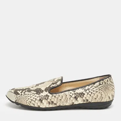 Pre-owned Giuseppe Zanotti Grey Python Embossed Leather Smoking Slippers Size 36