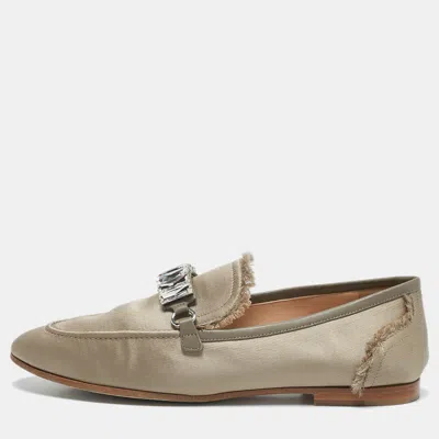 Pre-owned Giuseppe Zanotti Grey Satin Letizia Crystal Embellished Loafers Size 39 In Beige