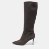 Giuseppe Zanotti Grey Suede Pointed Toe Knee Length Boots In Gray