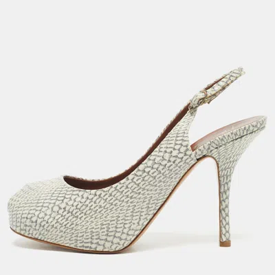 Pre-owned Giuseppe Zanotti Grey/white Python Embossed Leather Peep Toe Slingback Pumps Size 41 In Gray
