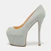 Giuseppe Zanotti Guisuppe Zanotti Grey Suede Liza Peep Toe Platform Pumps In Silver