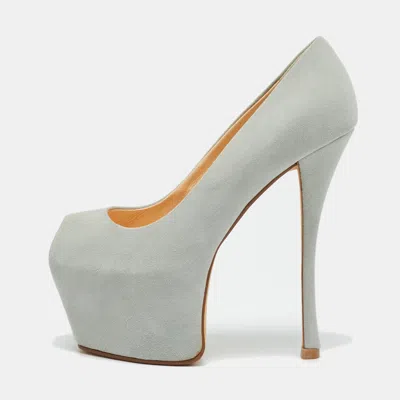Giuseppe Zanotti Guisuppe Zanotti Grey Suede Liza Peep Toe Platform Pumps In Multi