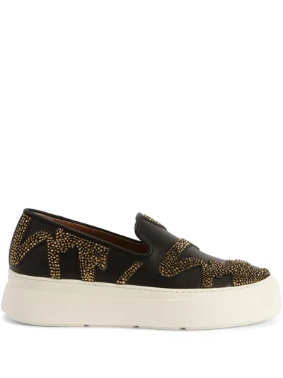 Giuseppe Zanotti Gz Mike Sign Leather Slip-on Sneakers In Black