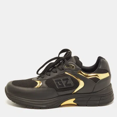 Pre-owned Giuseppe Zanotti Gz Runner Size 43 Black/gold Leather And Mesh Lace Up Sneakers