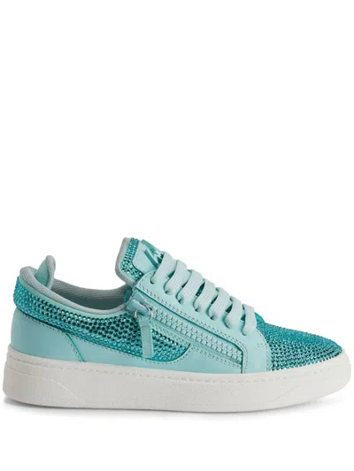 Giuseppe Zanotti Gz94 Rhinestone-embellished Leather Sneakers In Green
