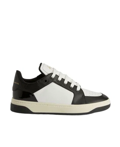 Giuseppe Zanotti Leather Sneakers With Patent Accents In Black