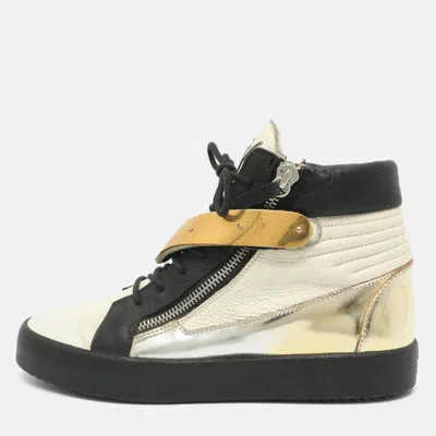 Pre-owned Giuseppe Zanotti Hero V Strap Size 41.5 Tri-color Leather High Top Sneakers In White