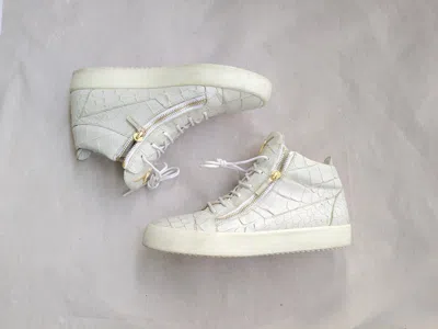 Pre-owned Giuseppe Zanotti High Tops White 12 45 Croc Embossed Leather Shoes