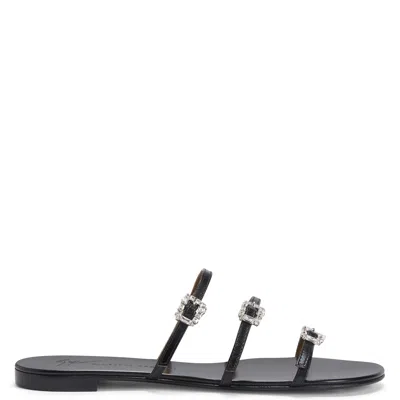 Giuseppe Zanotti Black Jewel Flat Sandals In Schwarz