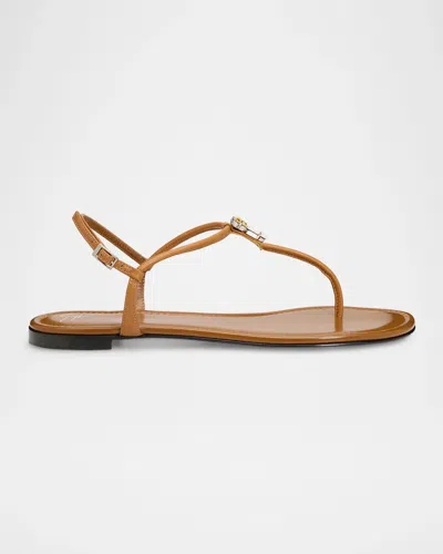 Giuseppe Zanotti Hobby Embellished Flat Leather Thong Sandals In Brown