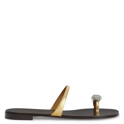 Giuseppe Zanotti Crystal Jewel Thin Strap Leather Sandals In Gold