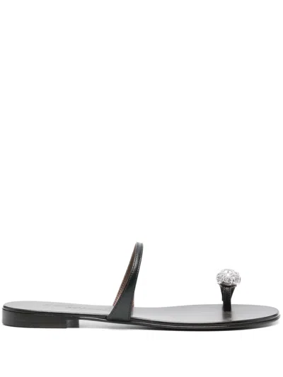 Giuseppe Zanotti Woman Thong Sandal Midnight Blue Size 6 Leather In Black