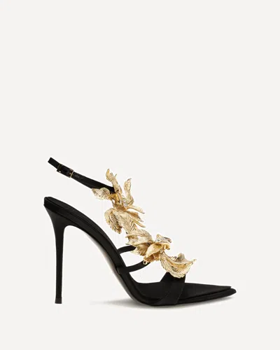 Giuseppe Zanotti Incanto Silk Satin Sandals With Foliage Jewel Detail In Black