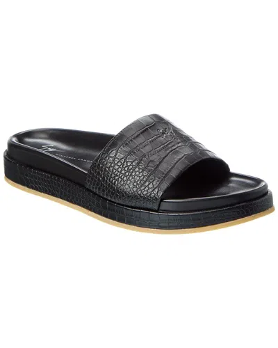 Giuseppe Zanotti Indi 10 Croc-embossed Leather Slide In Black