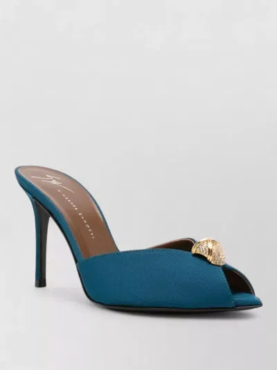 Giuseppe Zanotti Intriigo Leather Mules Peep Toe Stiletto In Blue