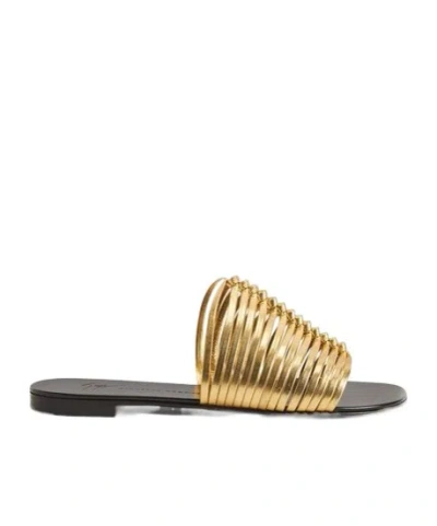Giuseppe Zanotti Savoia Flat Sandals Open Toe Metallic In Gold