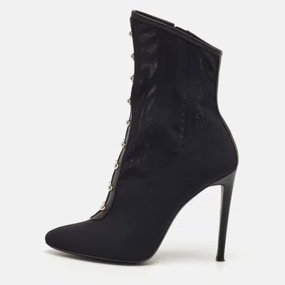 Pre-owned Giuseppe Zanotti Janice Size 40 Black Leather And Mesh Ankle Length Boots