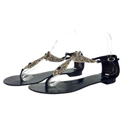Pre-owned Giuseppe Zanotti Jewel Embellished Rock 10 Infradito T Strap Sandals 38.5 In Black
