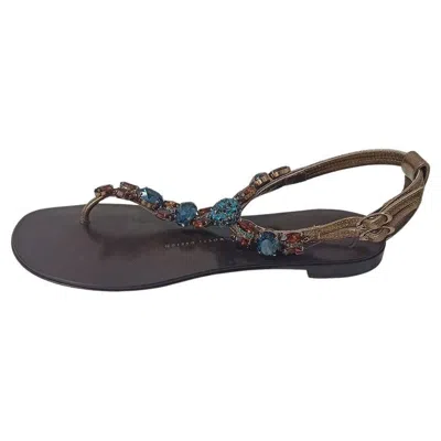 Pre-owned Giuseppe Zanotti Jewel Flip-flops Size 36 1/2 In Black