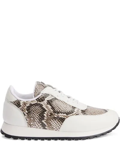 Giuseppe Zanotti Jim Snakeskin Leather Sneakers In Neutral