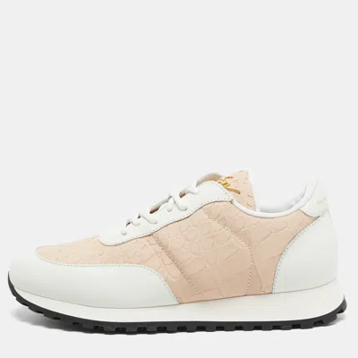 Pre-owned Giuseppe Zanotti Jimi Size 39 Pink/white Croc Embossed And Leather Low Top Sneakers