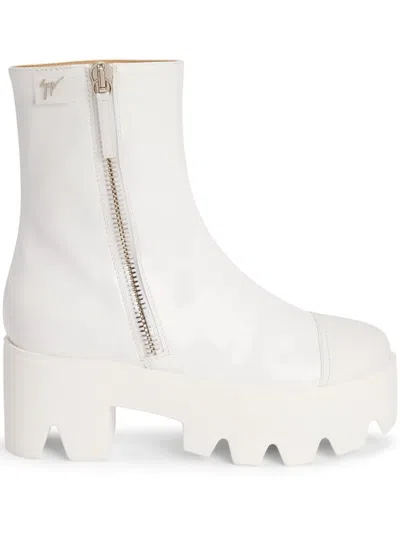 Giuseppe Zanotti Daikiri 20 Leather-trimmed Patent-leather Platform Ankle Boots In Weiss