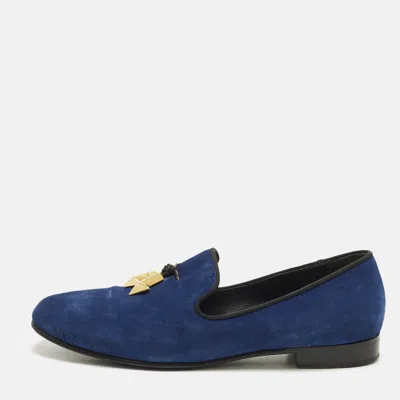 Pre-owned Giuseppe Zanotti Kevin Size 44 Blue Suede Smoking Slippers