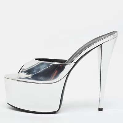Pre-owned Giuseppe Zanotti Khalifa Size 41 Silver Patent Leather Platform Sandals