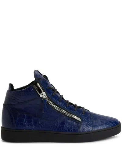 Giuseppe Zanotti Frankie Crocodile-effect Sneakers In Blue