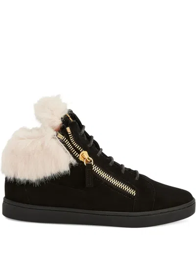 Giuseppe Zanotti Kriss Fur-trimmed Zip-detail Sneakers In Black