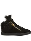 Giuseppe Zanotti Kriss Fur-trimmed Zip-up Sneakers In Black