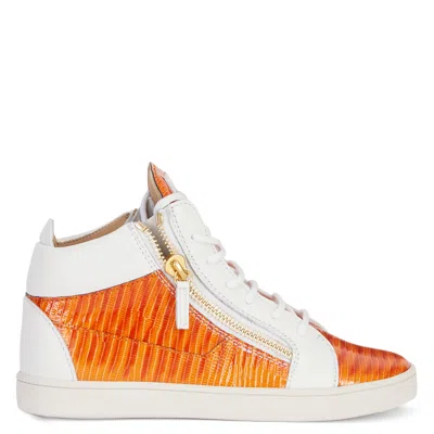 Giuseppe Zanotti Kriss Snakeskin-effect Leather Sneakers In Orange