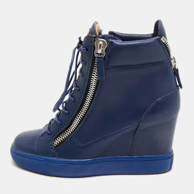 Pre-owned Giuseppe Zanotti Kriss Size 36 Blue Leather Wedge Sneakers