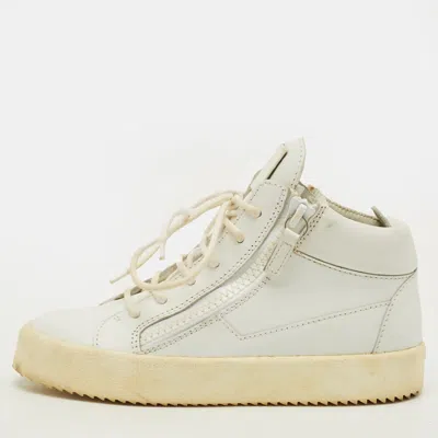 Pre-owned Giuseppe Zanotti Kriss Size 36 White Leather Mid Top Lace Up Sneakers