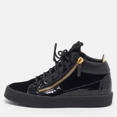 Pre-owned Giuseppe Zanotti Kriss Size 40 Black Patent Leather And Velvet Low Top Sneakers
