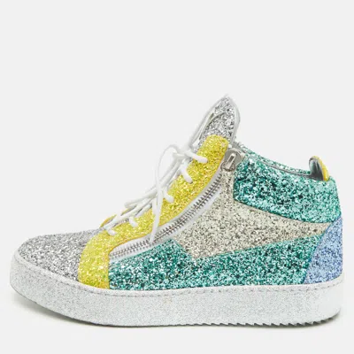Pre-owned Giuseppe Zanotti Kriss Size 44.5 Multicolor Metallic Glitter Lace Up Sneakers