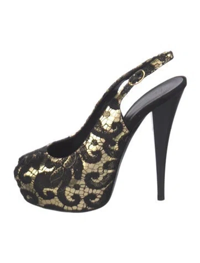 Pre-owned Giuseppe Zanotti Lace Lace Pattern Slingback Pumps In Gold