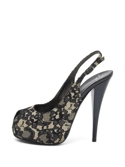 Pre-owned Giuseppe Zanotti Lace Peep-toe Sandals In Black