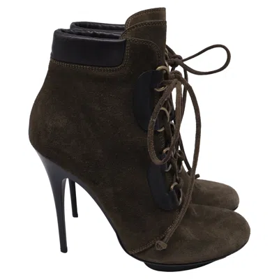 Giuseppe Zanotti Lace Up Ankle Boots In Olive Green Suede In Brown