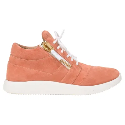 Pre-owned Giuseppe Zanotti Lace-up High-top Sneakers In Coral Suede In Pink