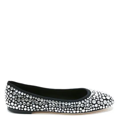 GIUSEPPE ZANOTTI LADIES AMUR CRYSTAL SUEDE BALLERINA FLATS