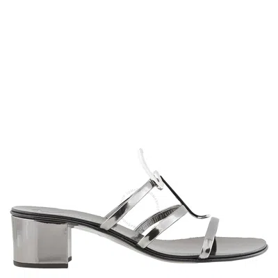 Giuseppe Zanotti Ladies Antracite Block-heel Logo Sandals In Gray