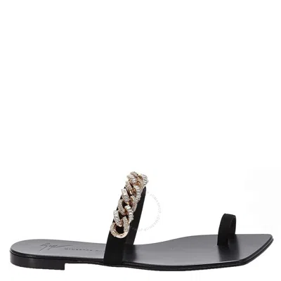 Giuseppe Zanotti Ladies Black Berenicee Chain Chain Detail Flat Sandals