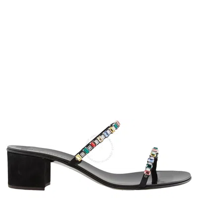 Giuseppe Zanotti Ladies Black Crystal Strap Block-heel Sandals