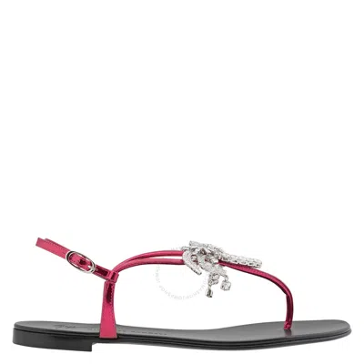Giuseppe Zanotti Ladies Crystal-embellished Jelly Flat Sandals In Red