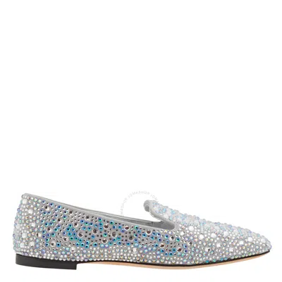 Giuseppe Zanotti Ladies Lumineux Embellished Loafers In Silver Tone