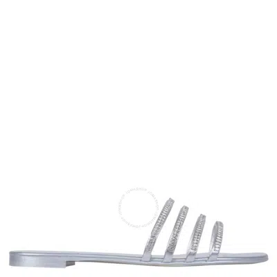 Giuseppe Zanotti Ladies Silver Iride Embellished Slip-on Sandals In White